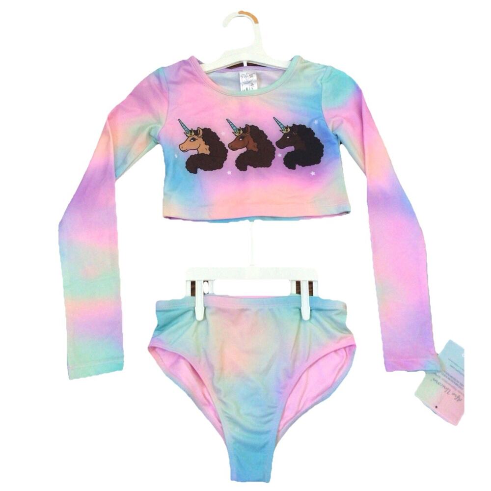 Afro Unicorn Two-Piece Swimsuit Size Small (6-7) Multi color